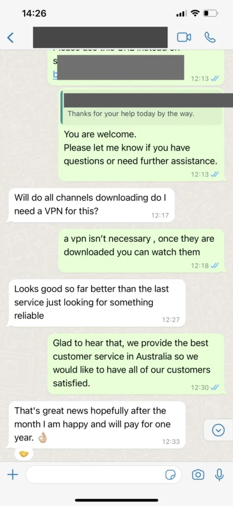 IPTV WhatsApp customer guidance